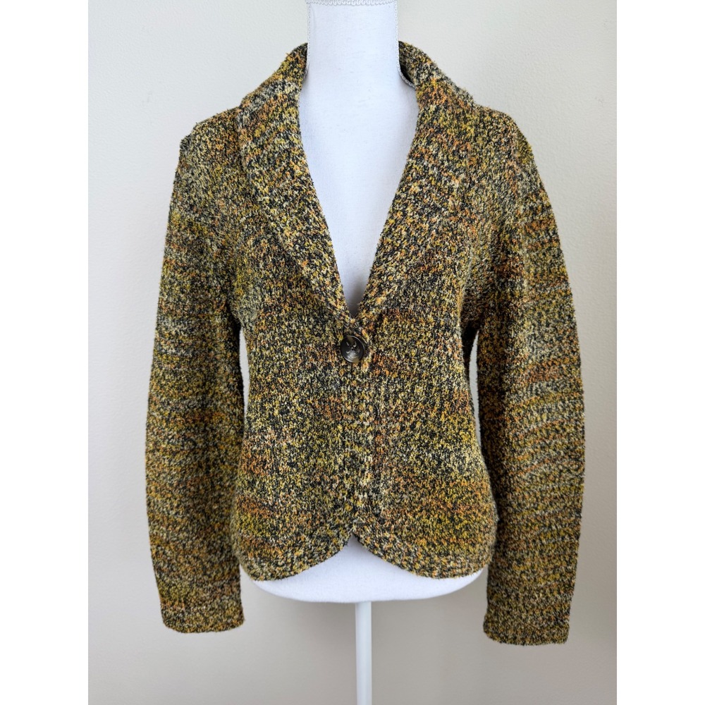 Jones New York Knit Blazer L Mustard Space Dye Dark Academia Jacket Preppy